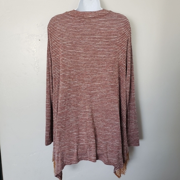 LOGO Lori Goldstein Women's XL Terracotta Striped Cardigan Button Up Lace Trim - Picture 4 of 8